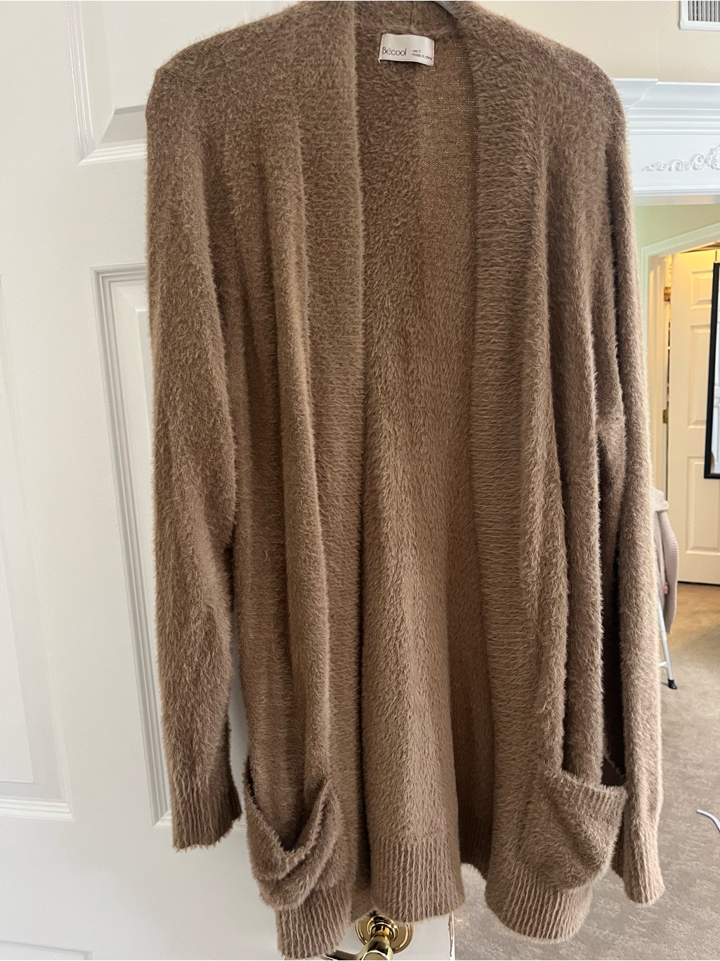 Bcool Fuzzy Open-Front Cardigan In Camel